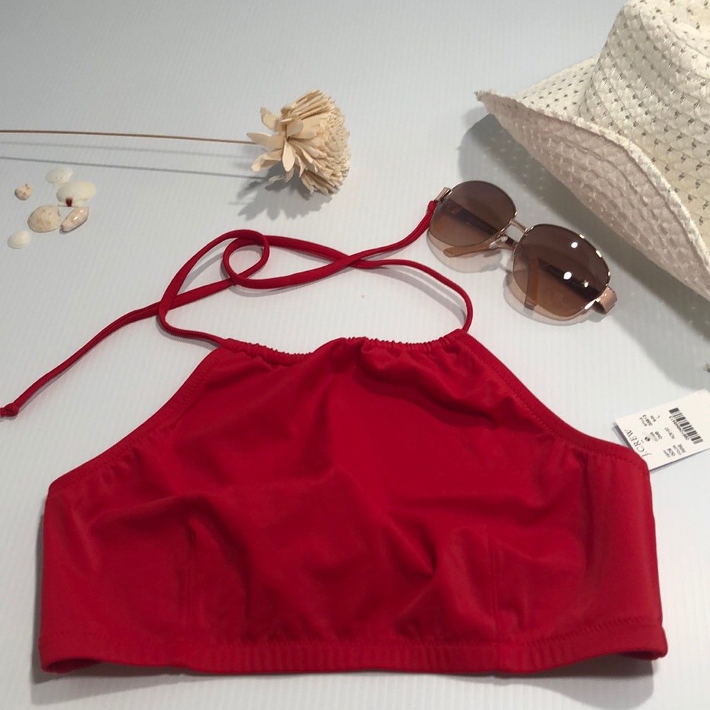 J Crew red halter-style swimsuit top, Sz Lg, New with Tags